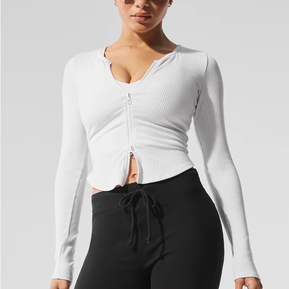 ALO Yoga Stardust White Ribbed Long Sleeve Top